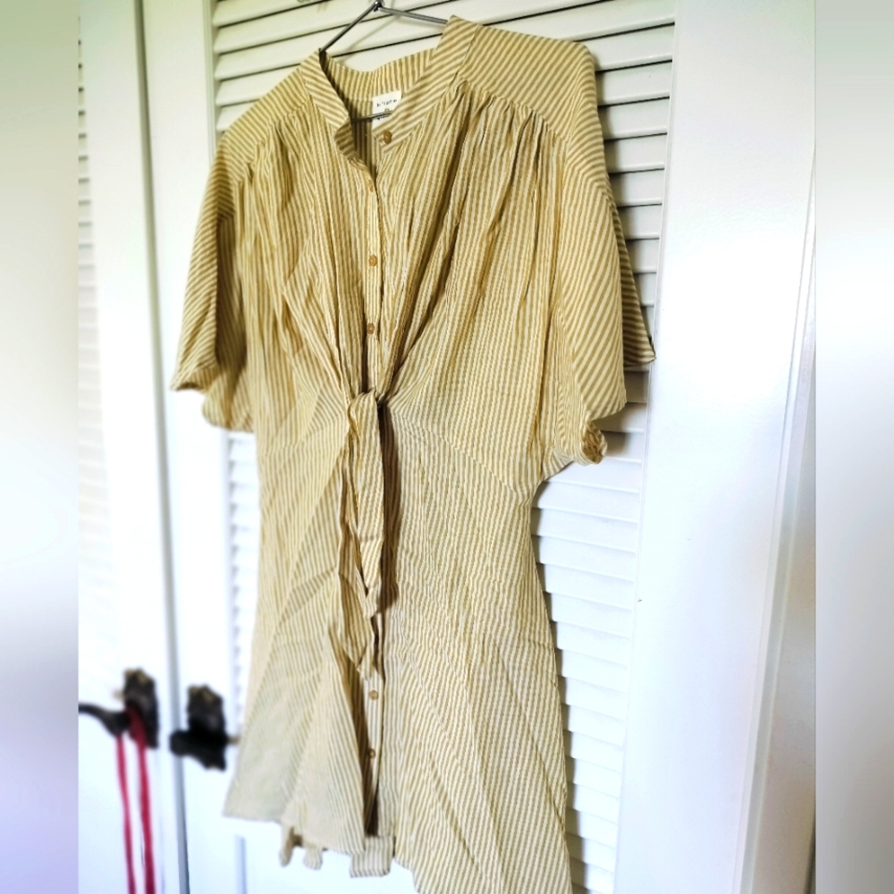 Anthropologie By Together Striped Wheat & Cream Dress Size Medium
